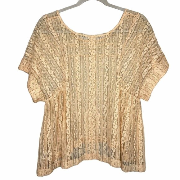Free People Short Sleeve Size‎ XSmall Peach Top Blouse Boxy Lace - Picture 3 of 9
